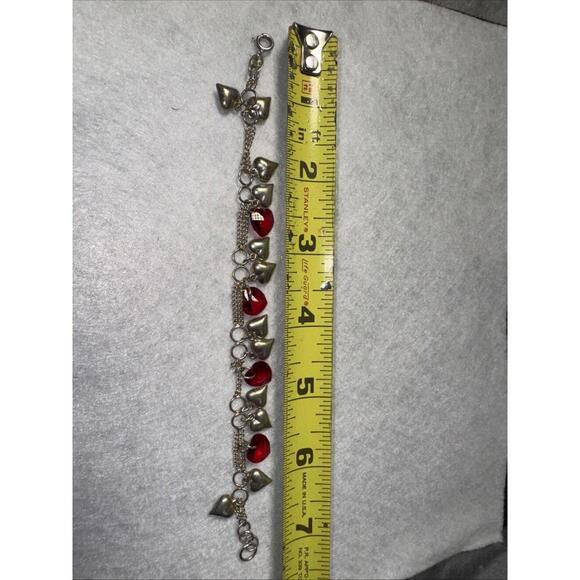 925 Sterling Silver Heart Chain Bracelet Made With SWAROVSKI  Red Crystal Hearts - Picture 6 of 12